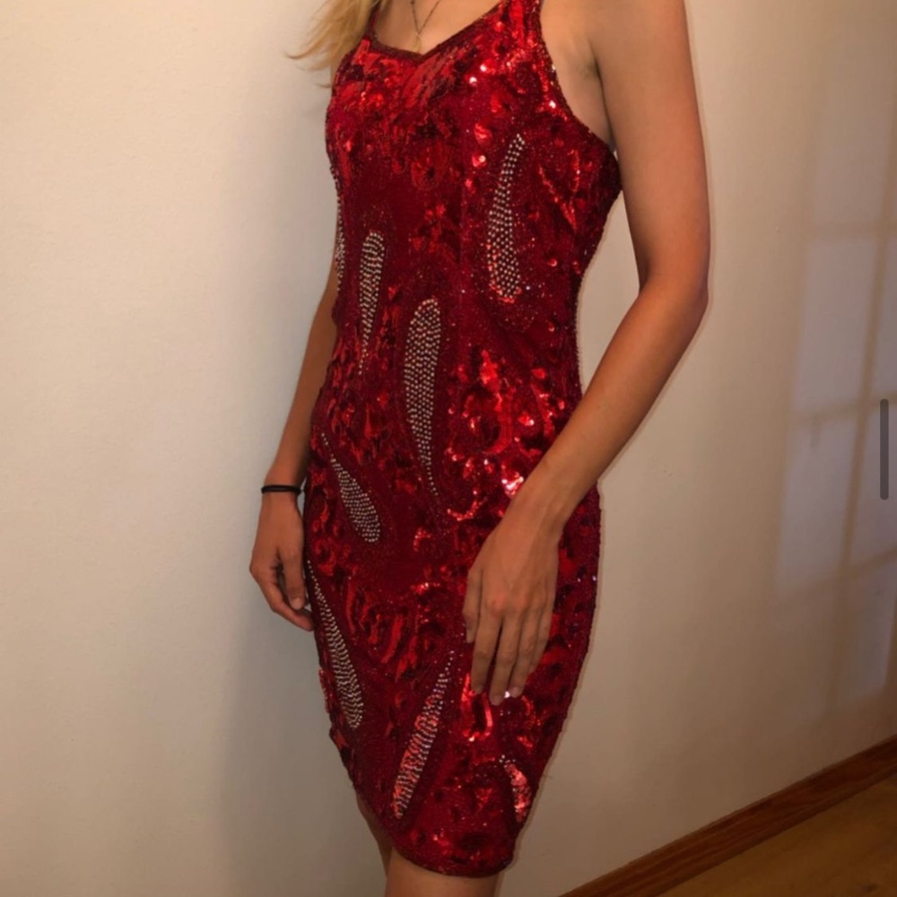 Fun Red Beaded Cocktail Dress